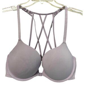 xhiliration Purple Strappy Racerback Bra Sz 36C Padded Cup Front Clasp